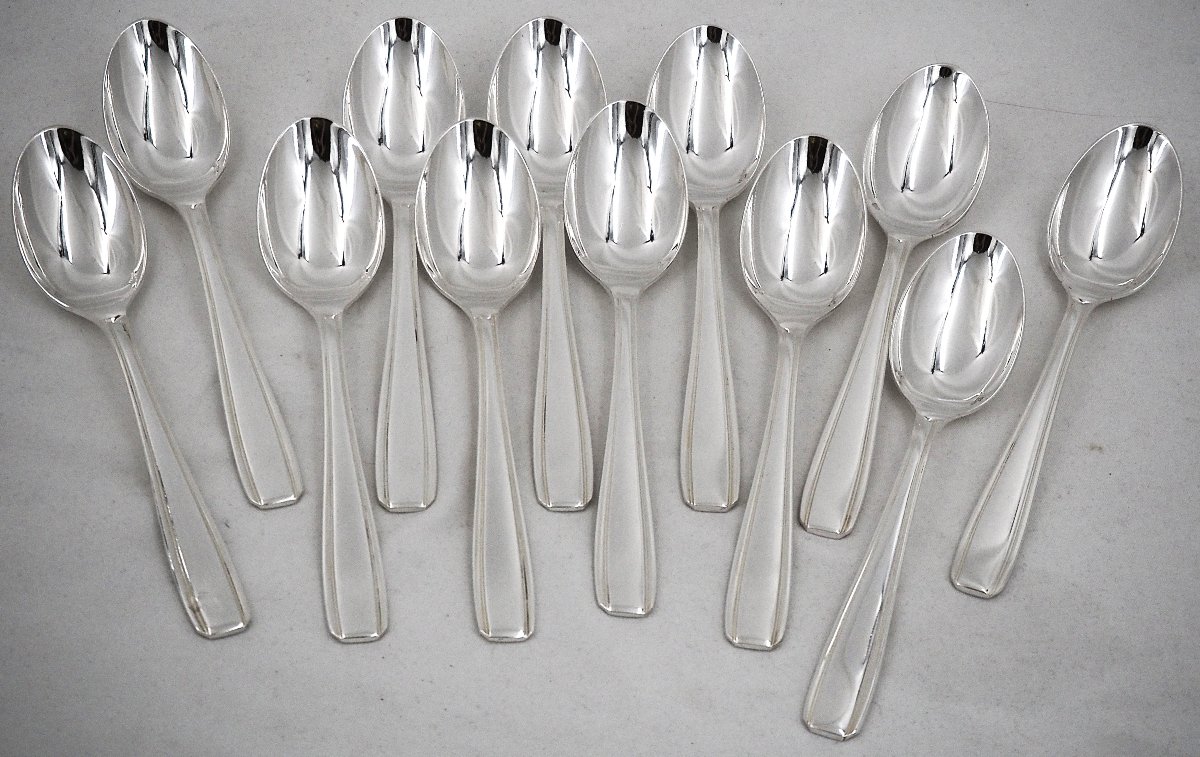 Art Deco-style Ercuis Set, 12 Dessert Sets, 24 Pieces, 16 Cm, In Excellent Condition.-photo-1