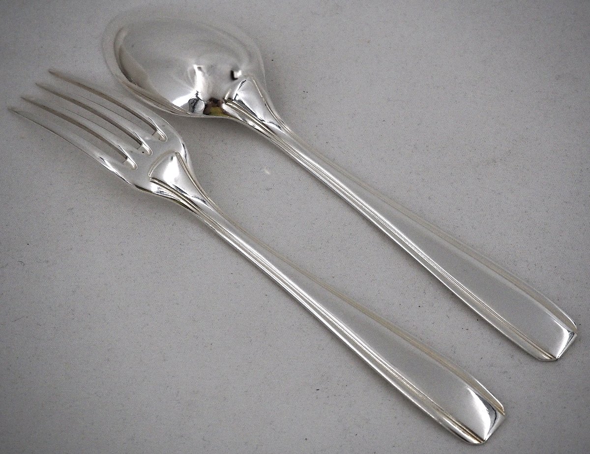 Art Deco-style Ercuis Set, 12 Dessert Sets, 24 Pieces, 16 Cm, In Excellent Condition.-photo-4
