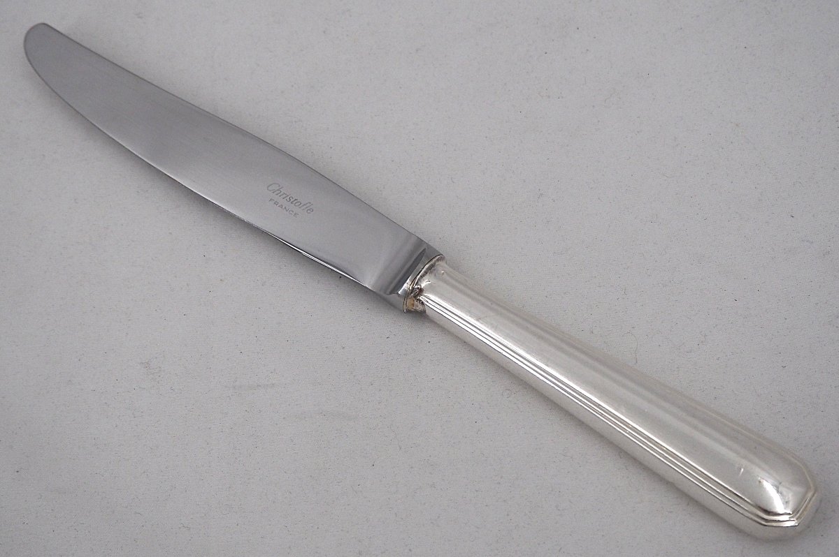 Christofle "américa" Model, Art Deco, 12 Table Knives, Silver-plated Metal, Excellent Condition.-photo-2