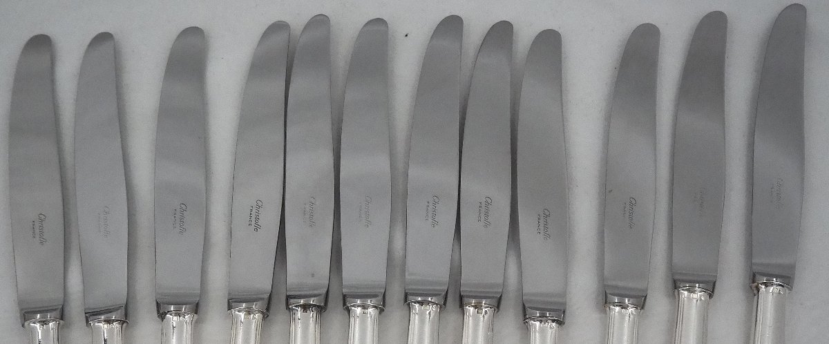 Christofle "américa" Model, Art Deco, 12 Table Knives, Silver-plated Metal, Excellent Condition.-photo-2
