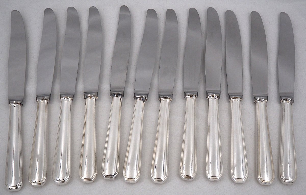 Christofle "américa" Model, Art Deco, 12 Table Knives, Silver-plated Metal, Excellent Condition.-photo-3