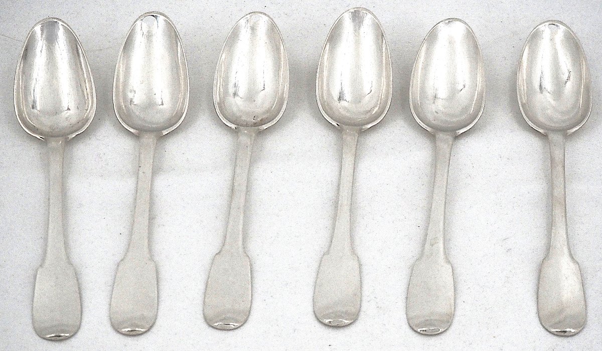A Rare Set Of 6 Coffee Spoons, 18th-century Solid Silver, Besançon, Gounot, Uniplat.-photo-3