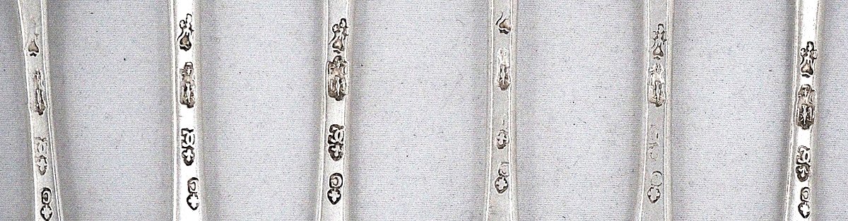 A Rare Set Of 6 Coffee Spoons, 18th-century Solid Silver, Besançon, Gounot, Uniplat.-photo-4
