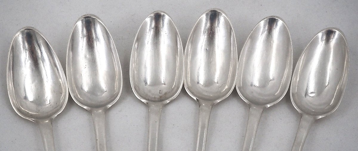 A Rare Set Of 6 Coffee Spoons, 18th-century Solid Silver, Besançon, Gounot, Uniplat.-photo-1