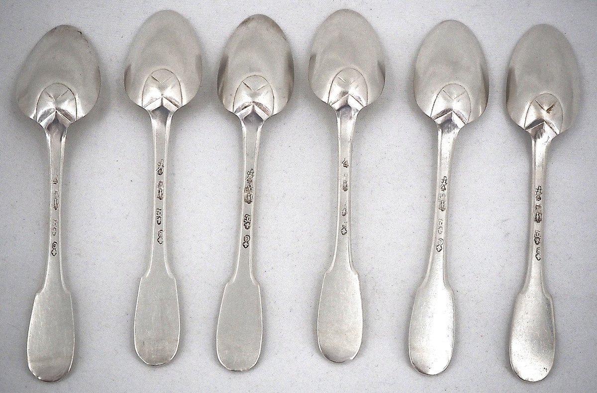 A Rare Set Of 6 Coffee Spoons, 18th-century Solid Silver, Besançon, Gounot, Uniplat.