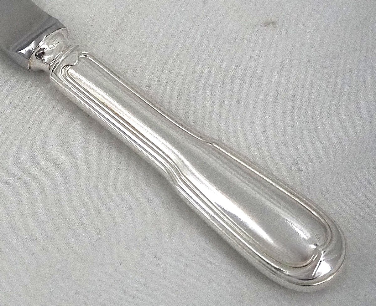 Christofle modèle Chinon, 10 couteaux de table, dont 9 intacts sous blisters scellés.-photo-4