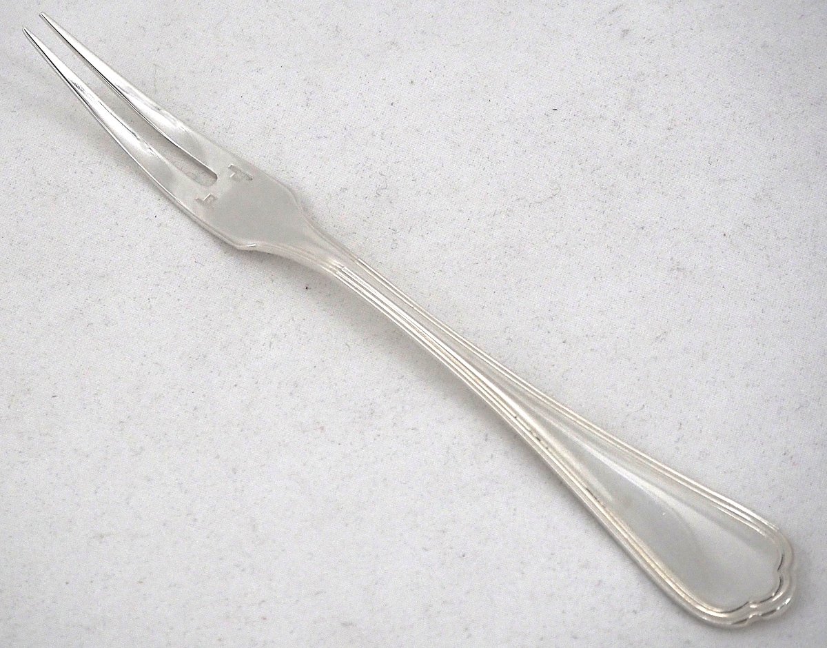 Christofle Spatours Model, 12 Snail And Shellfish Forks, Silver-plated, 17 Cm.-photo-3