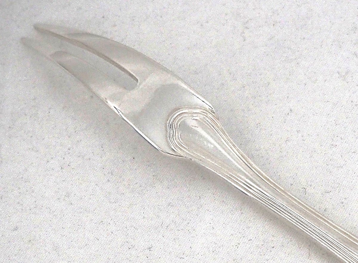 Christofle Spatours Model, 12 Snail And Shellfish Forks, Silver-plated, 17 Cm.-photo-2
