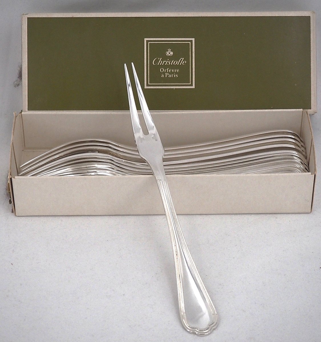 Christofle Spatours Model, 12 Snail And Shellfish Forks, Silver-plated, 17 Cm.