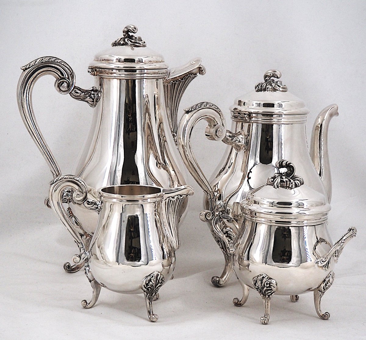 Christofle Marly Model, 4-piece Coffee And Tea Set, Coffee Pot, Teapot, Sugar Bowl, And Milk Jug.-photo-2