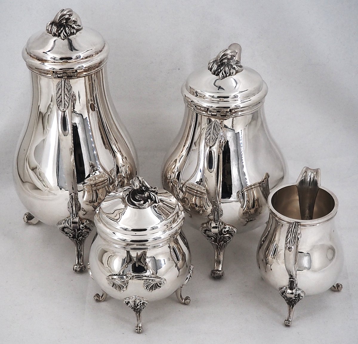 Christofle Marly Model, 4-piece Coffee And Tea Set, Coffee Pot, Teapot, Sugar Bowl, And Milk Jug.-photo-1