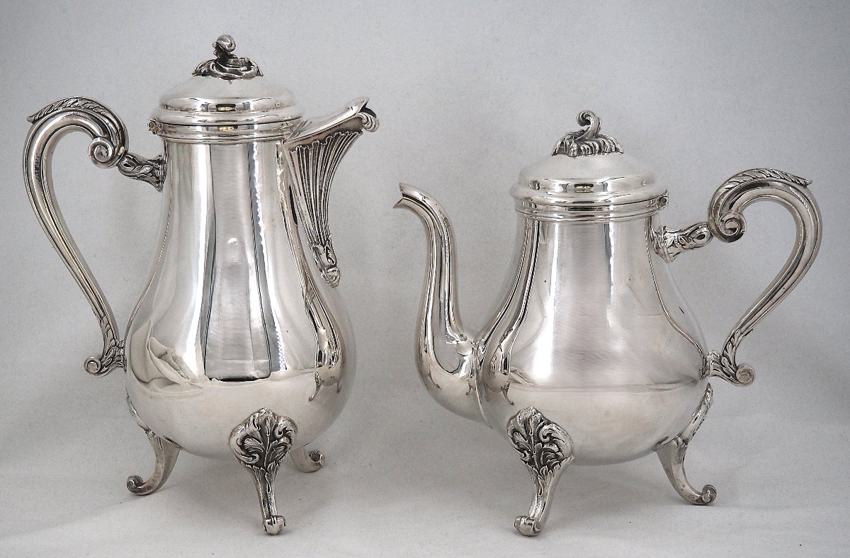 Christofle Marly Model, 4-piece Coffee And Tea Set, Coffee Pot, Teapot, Sugar Bowl, And Milk Jug.-photo-2