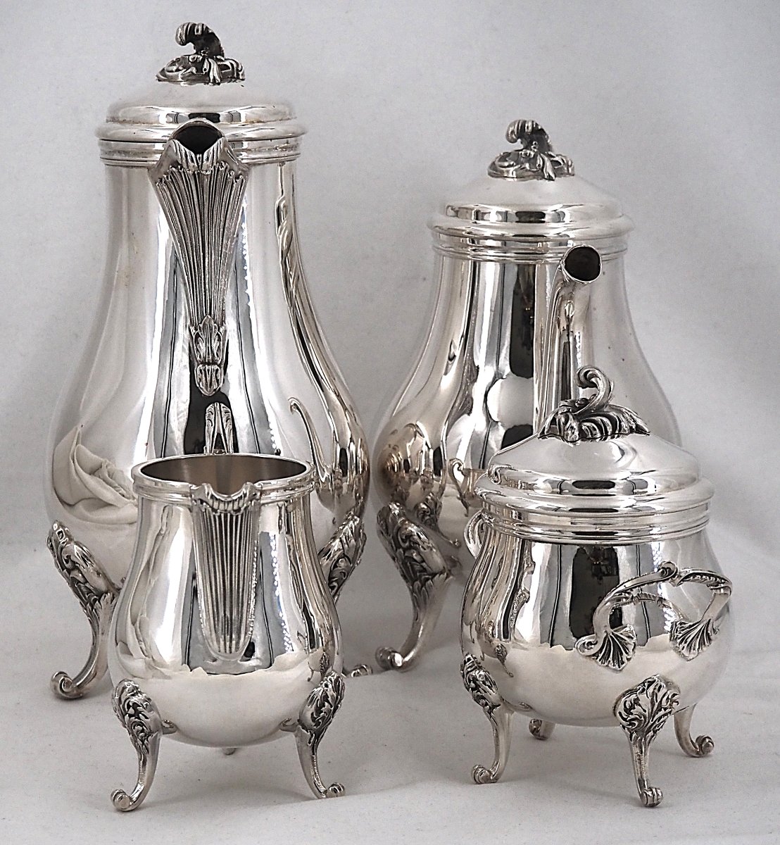 Christofle Marly Model, 4-piece Coffee And Tea Set, Coffee Pot, Teapot, Sugar Bowl, And Milk Jug.-photo-3