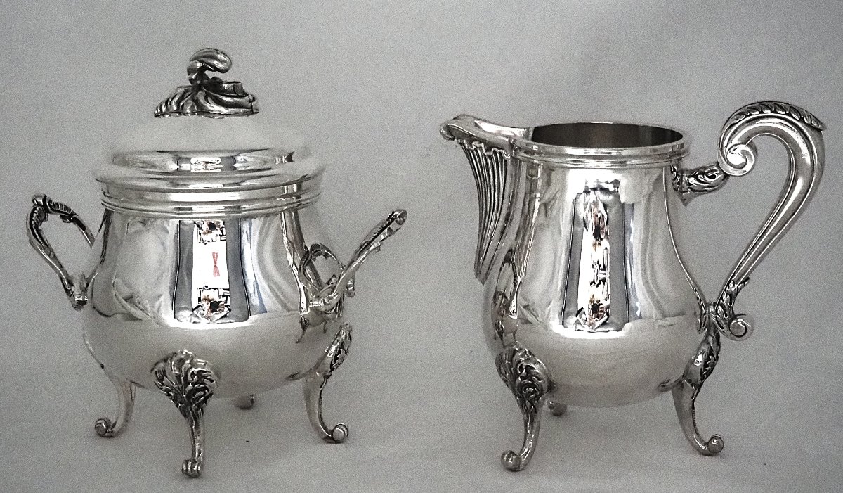 Christofle Marly Model, 4-piece Coffee And Tea Set, Coffee Pot, Teapot, Sugar Bowl, And Milk Jug.-photo-5
