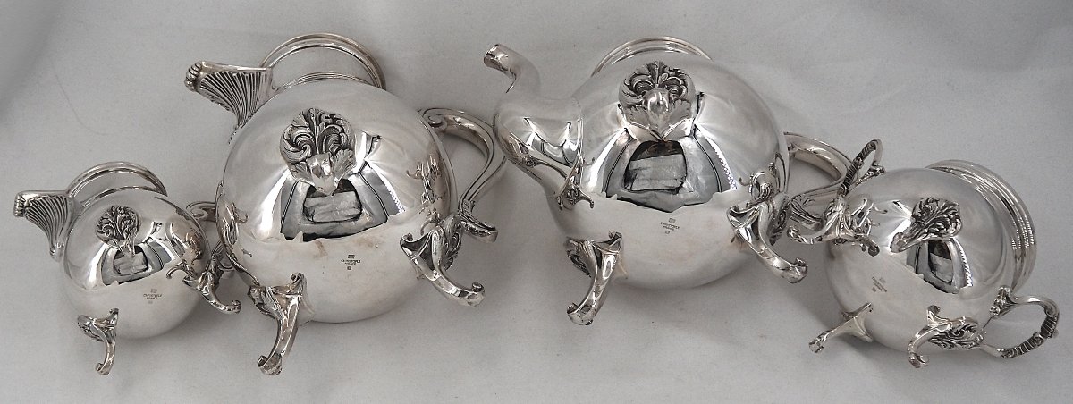Christofle Marly Model, 4-piece Coffee And Tea Set, Coffee Pot, Teapot, Sugar Bowl, And Milk Jug.-photo-7