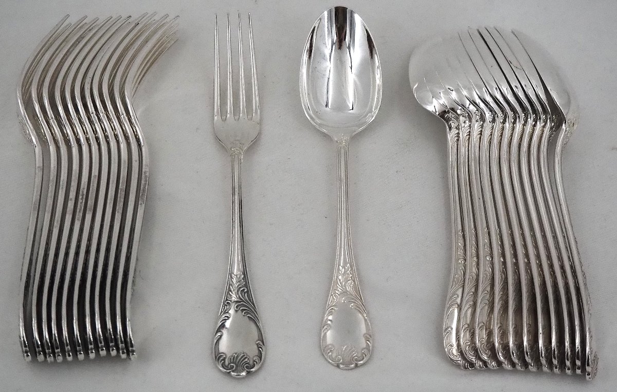 Christofle Marly Model, 12-piece Dessert Set, 24 Pieces, Silver-plated, 17 Cm.-photo-2