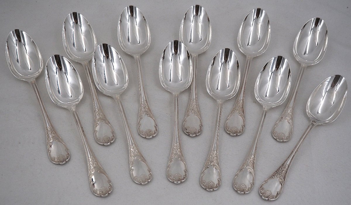 Christofle Marly Model, 12-piece Dessert Set, 24 Pieces, Silver-plated, 17 Cm.-photo-1