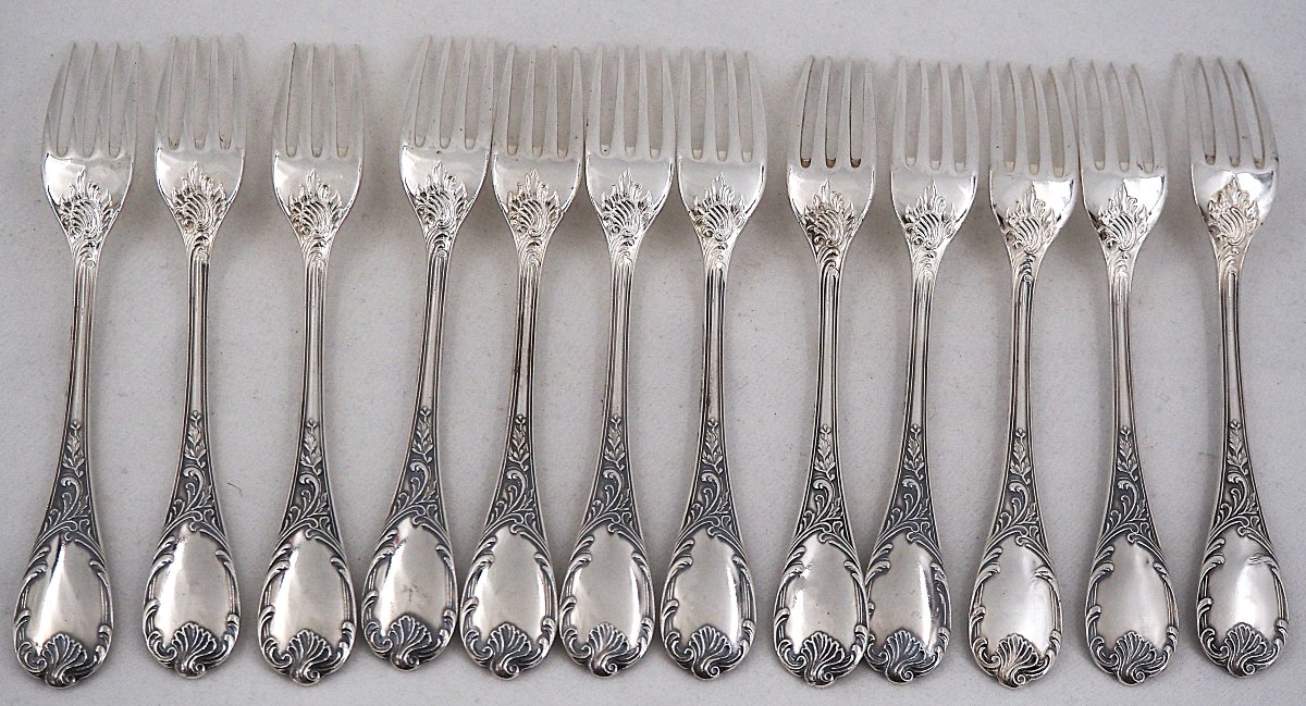 Christofle Marly Model, 12-piece Dessert Set, 24 Pieces, Silver-plated, 17 Cm.-photo-4
