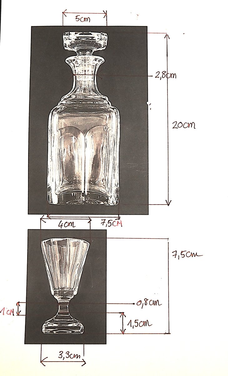 Complete Antique Glassware Set For A Liquor Cabinet, 16 Glasses + 4 Bottles, Cut Crystal.-photo-3