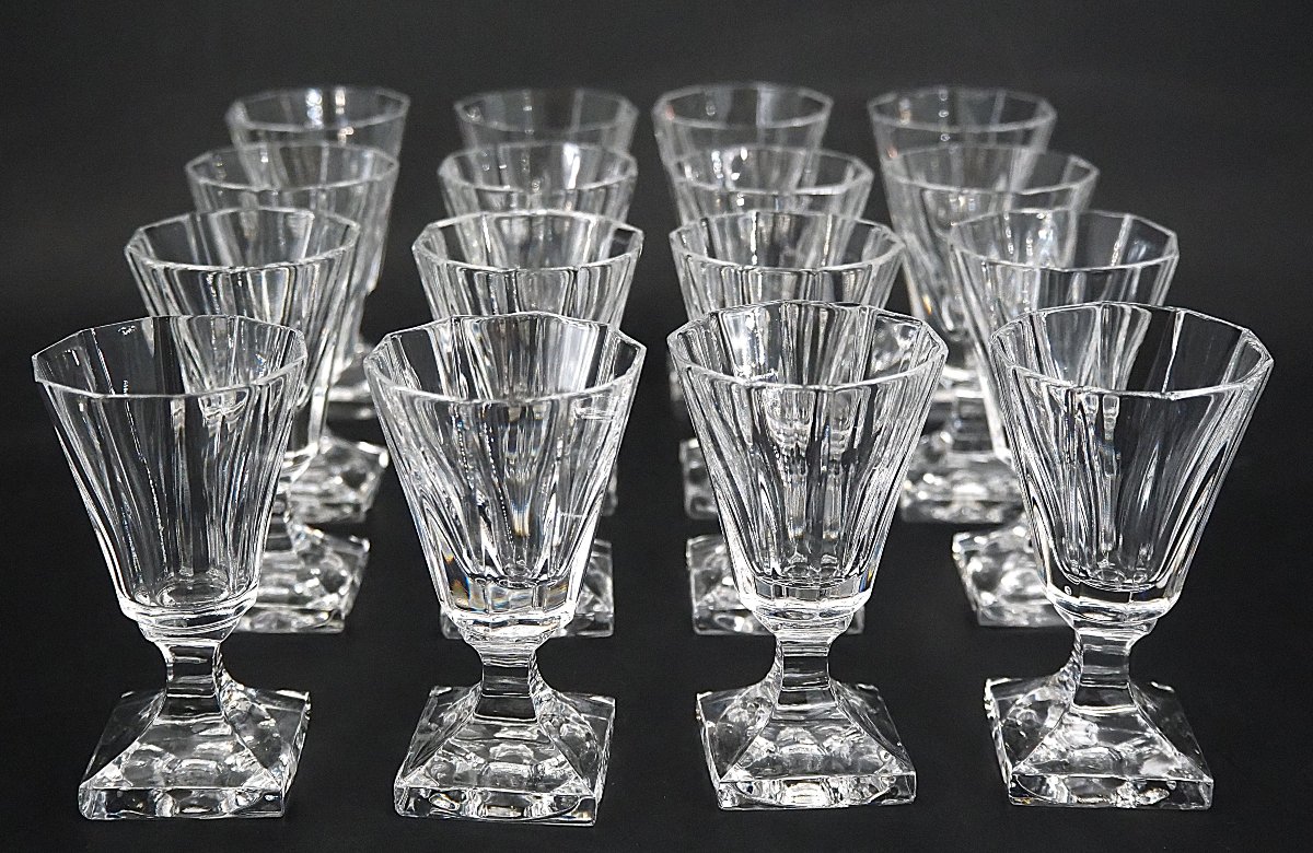Complete Antique Glassware Set For A Liquor Cabinet, 16 Glasses + 4 Bottles, Cut Crystal.-photo-2