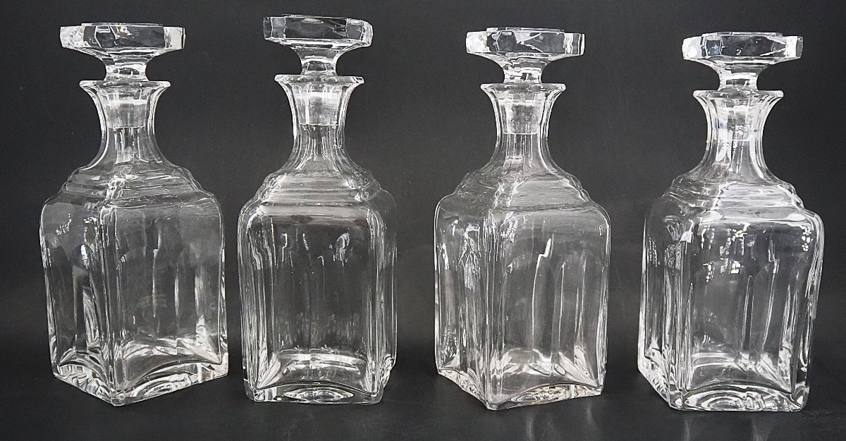 Complete Antique Glassware Set For A Liquor Cabinet, 16 Glasses + 4 Bottles, Cut Crystal.-photo-3