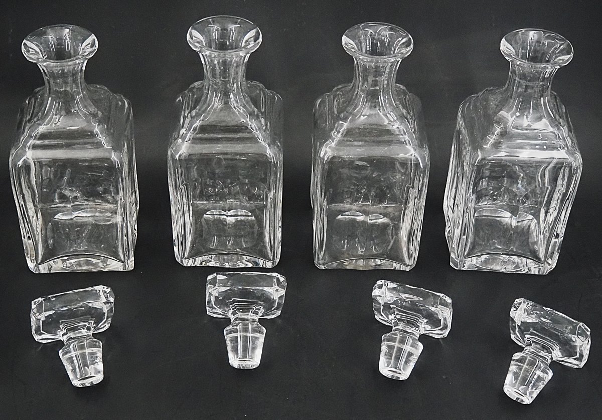 Complete Antique Glassware Set For A Liquor Cabinet, 16 Glasses + 4 Bottles, Cut Crystal.-photo-4