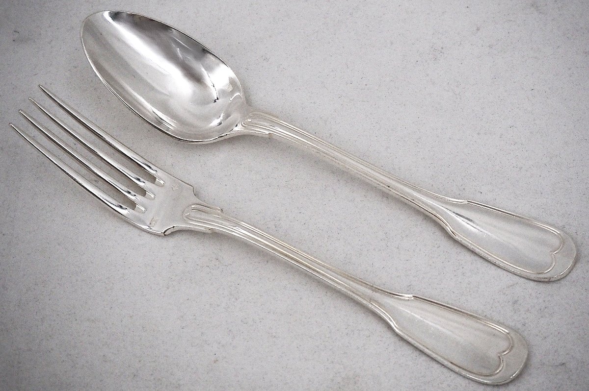 Argental "filet" Model, 12-piece Dessert And Dessert-serving Set, 24 Pieces, 17 Cm, Silver-plated Metal.-photo-2
