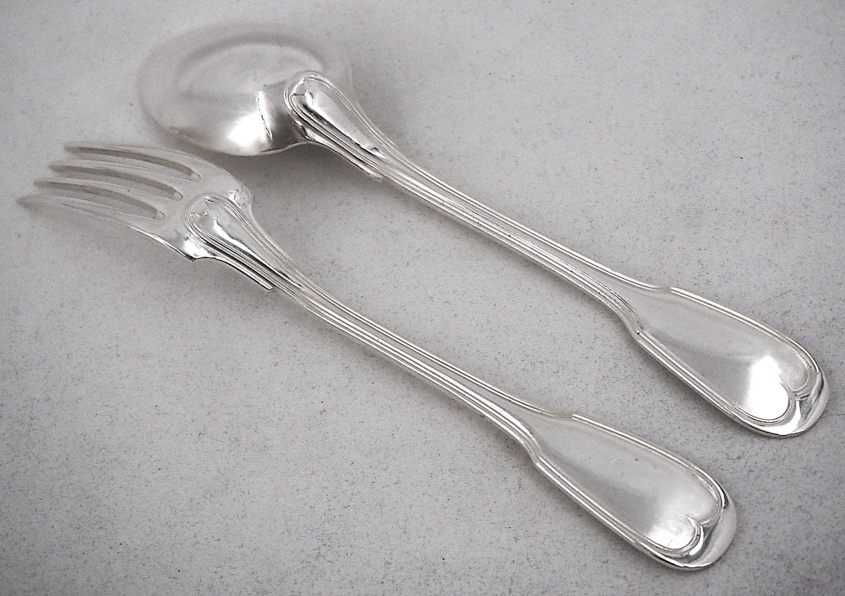 Argental "filet" Model, 12-piece Dessert And Dessert-serving Set, 24 Pieces, 17 Cm, Silver-plated Metal.-photo-4