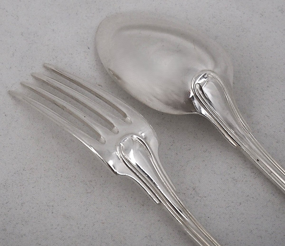 Argental "filet" Model, 12-piece Dessert And Dessert-serving Set, 24 Pieces, 17 Cm, Silver-plated Metal.-photo-1