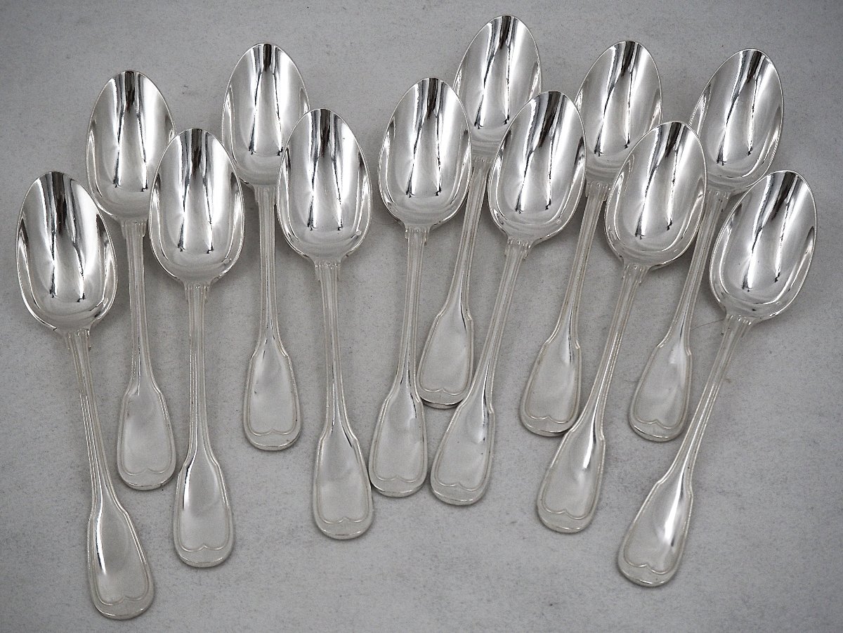 Argental "filet" Model, 12-piece Dessert And Dessert-serving Set, 24 Pieces, 17 Cm, Silver-plated Metal.-photo-2