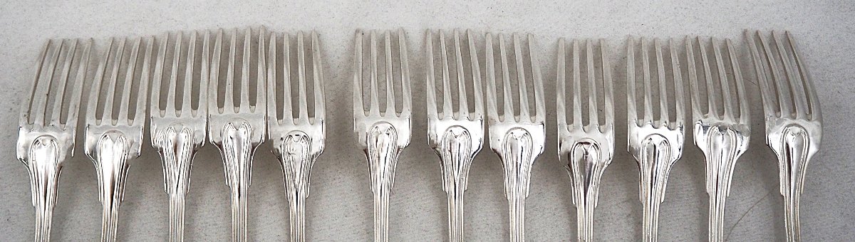 Argental "filet" Model, 12-piece Dessert And Dessert-serving Set, 24 Pieces, 17 Cm, Silver-plated Metal.-photo-4
