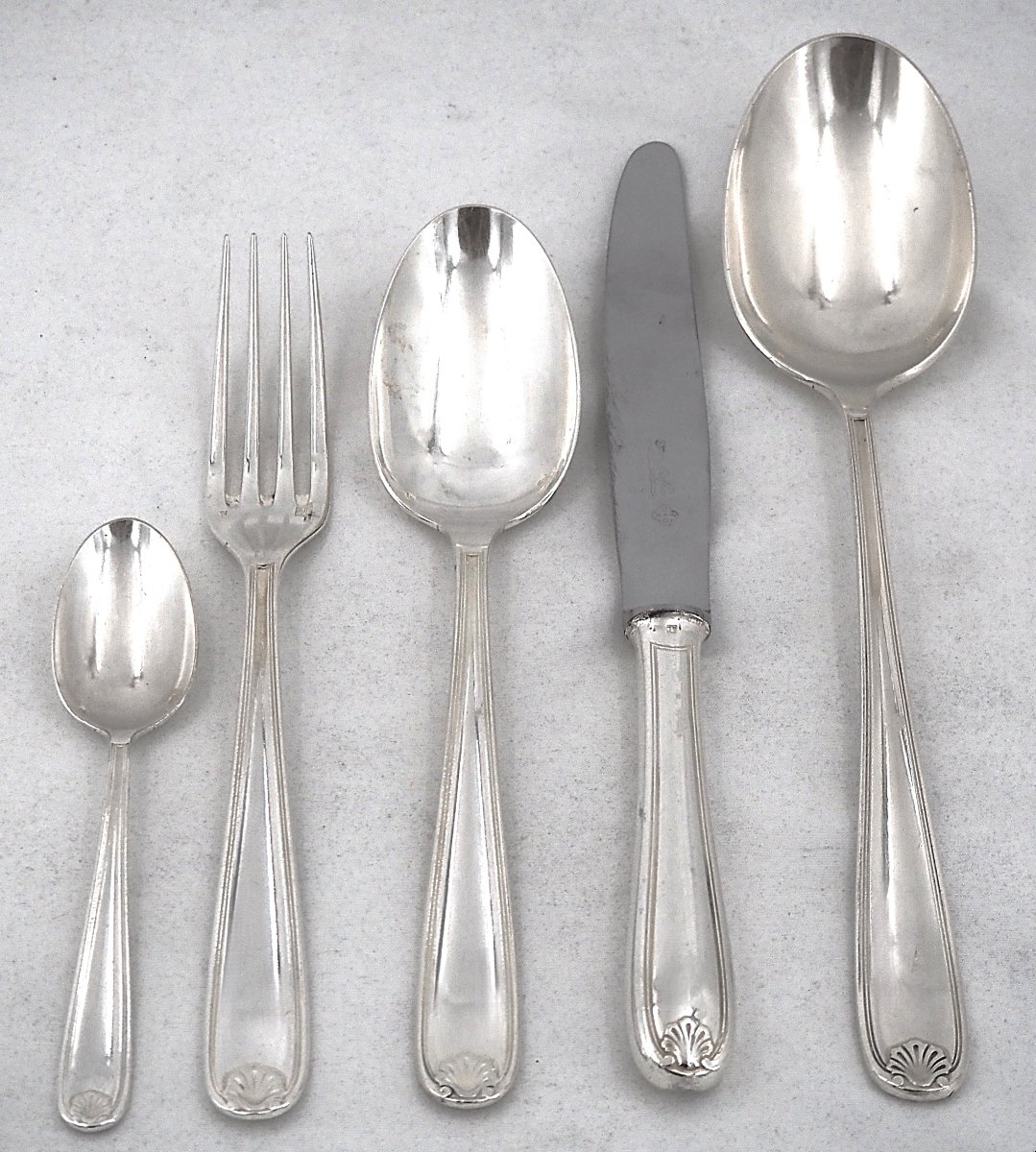 Christofle Marot Pattern, 32-piece Flatware Set For 8 People, Including Knives, Silver-plated.-photo-2