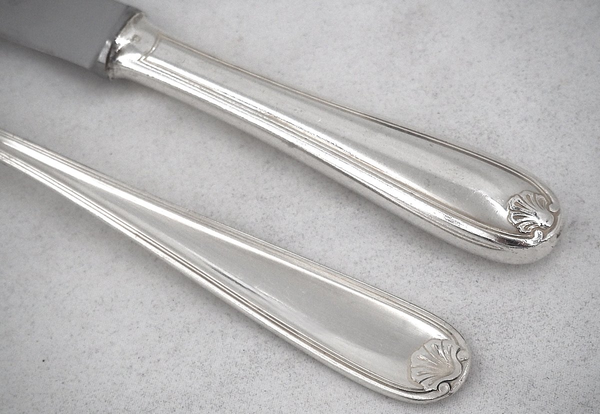 Christofle Marot Pattern, 32-piece Flatware Set For 8 People, Including Knives, Silver-plated.-photo-3