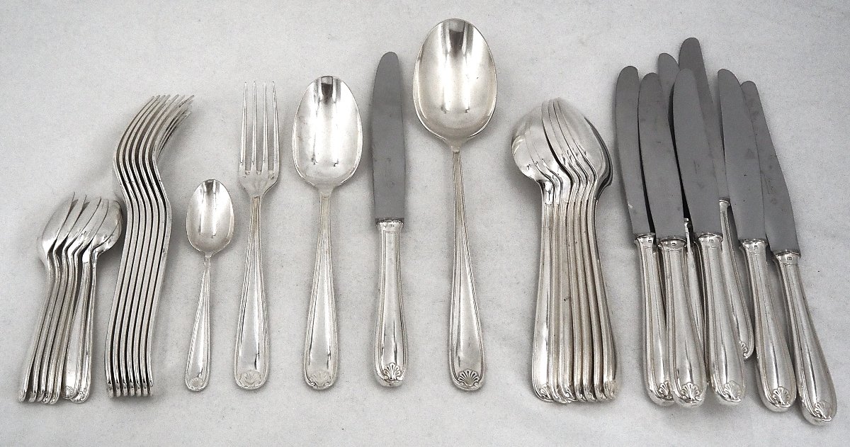 Christofle Marot Pattern, 32-piece Flatware Set For 8 People, Including Knives, Silver-plated.