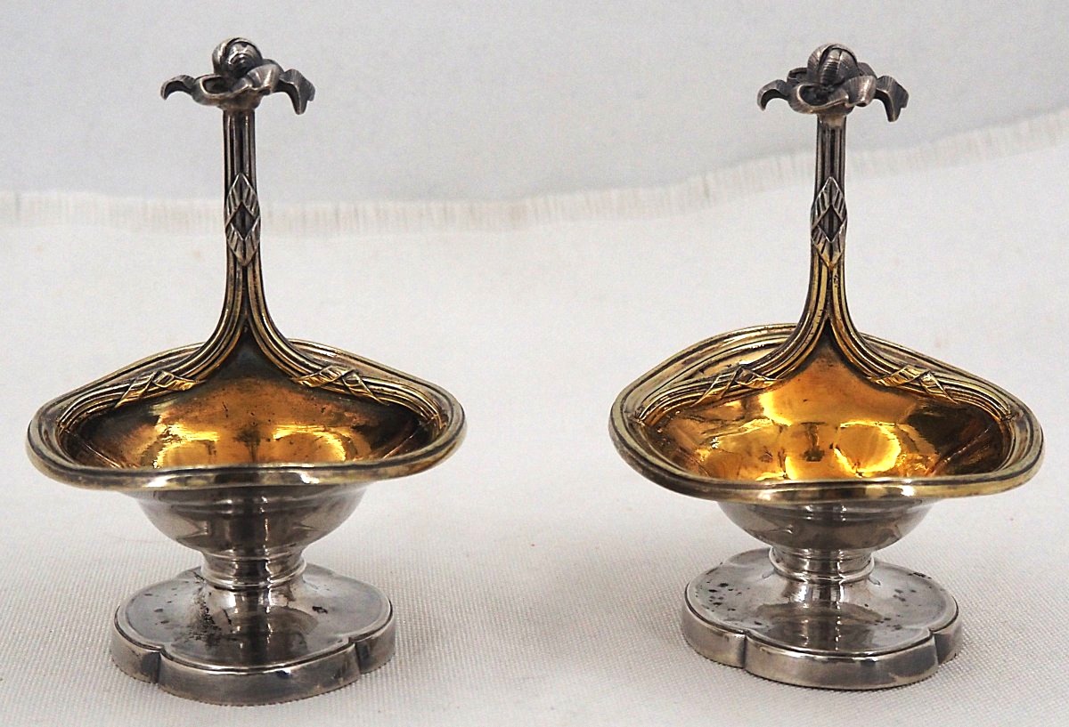 Odiot, Pair Of Salt Cellars, Solid Silver Vermeil Salt Cellars, Minerva.-photo-4
