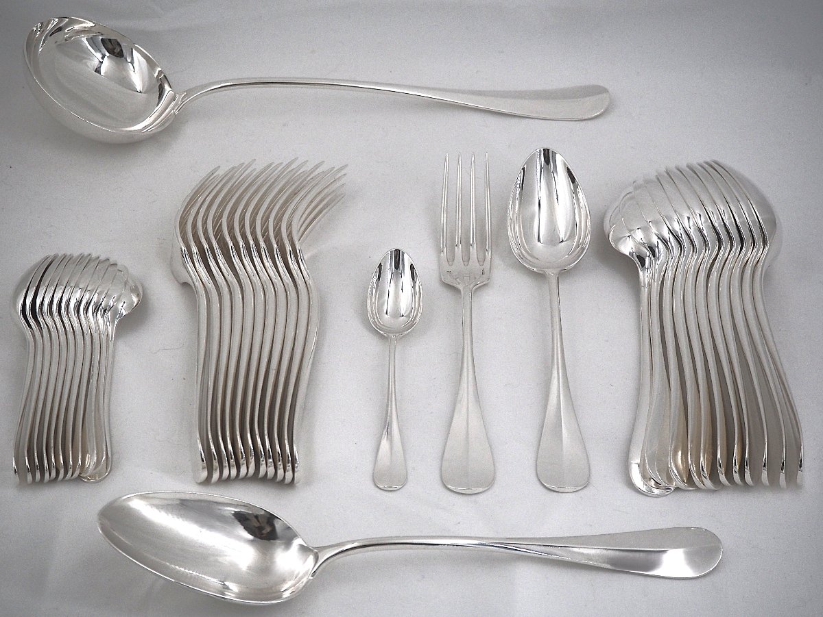 Christofle modèle Baguette, Fidélio ancien, ménagère set 38 pièces en métal argenté.-photo-2
