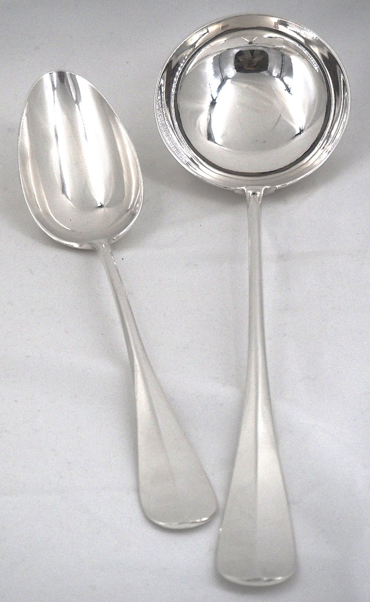 Christofle modèle Baguette, Fidélio ancien, ménagère set 38 pièces en métal argenté.-photo-3
