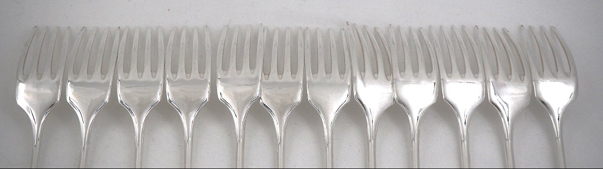 Christofle modèle Baguette, Fidélio ancien, ménagère set 38 pièces en métal argenté.-photo-8