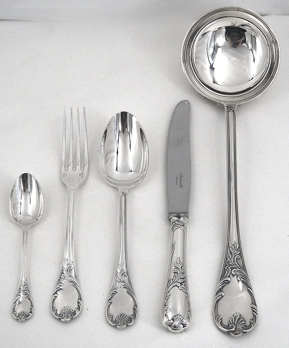 Christofle modèle Marly, ménagère set 49 pièces, couteaux, métal argenté, excellent état.-photo-3