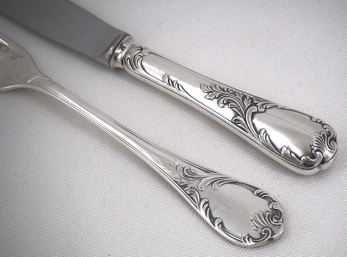Christofle modèle Marly, ménagère set 49 pièces, couteaux, métal argenté, excellent état.-photo-4