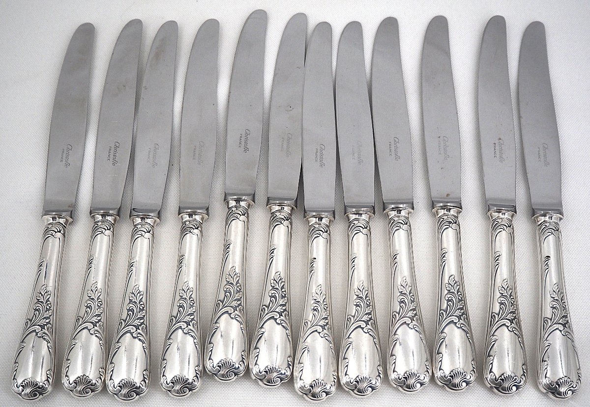 Christofle modèle Marly, ménagère set 49 pièces, couteaux, métal argenté, excellent état.-photo-1
