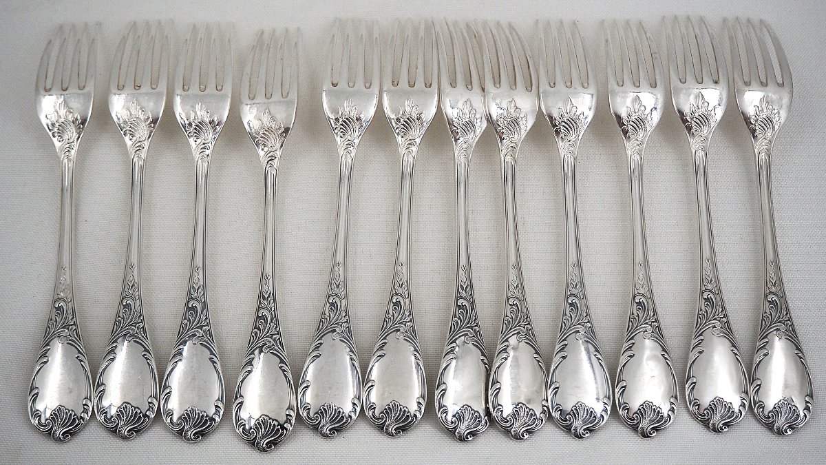 Christofle modèle Marly, ménagère set 49 pièces, couteaux, métal argenté, excellent état.-photo-5