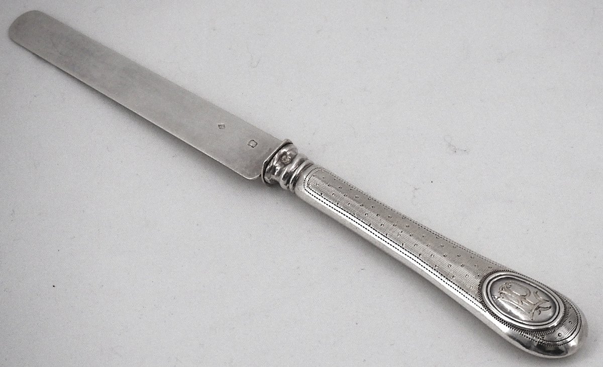 12 Fruit Knives, With Minerve Silver Blades And Handles, Guilloché-patterned, Napoleon III.-photo-3