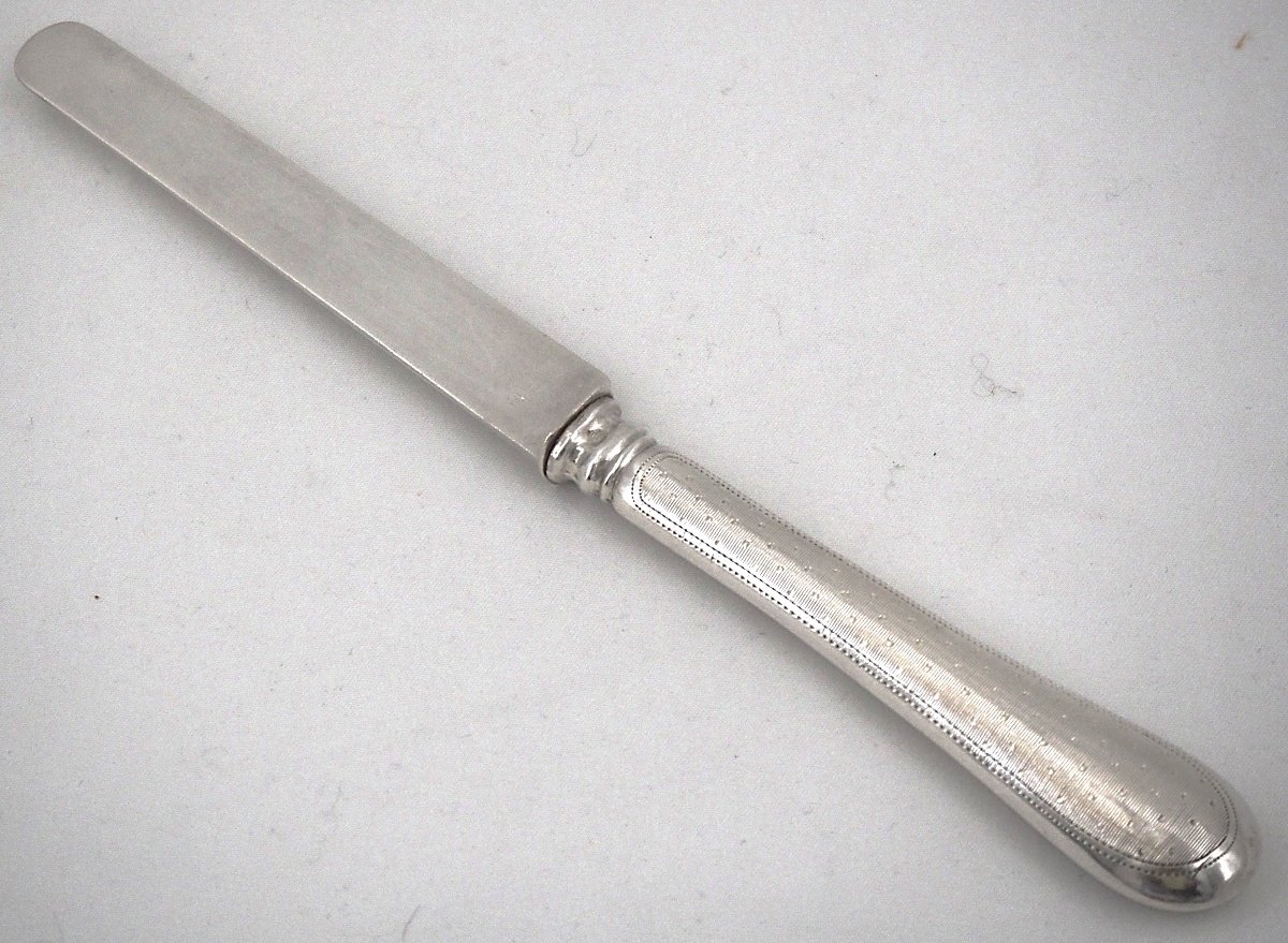 12 Fruit Knives, With Minerve Silver Blades And Handles, Guilloché-patterned, Napoleon III.-photo-3