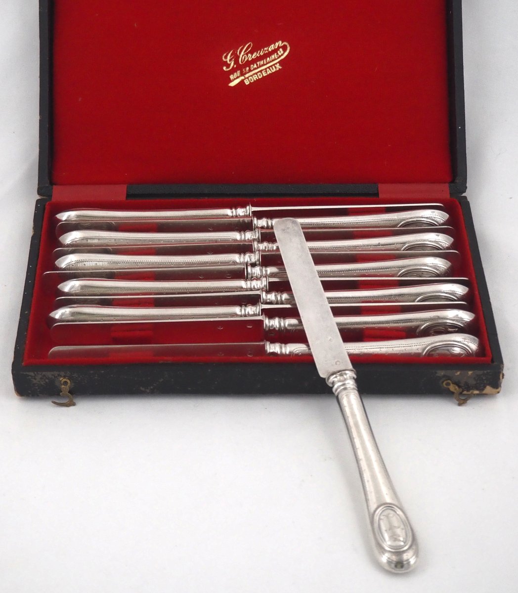 12 Fruit Knives, With Minerve Silver Blades And Handles, Guilloché-patterned, Napoleon III.