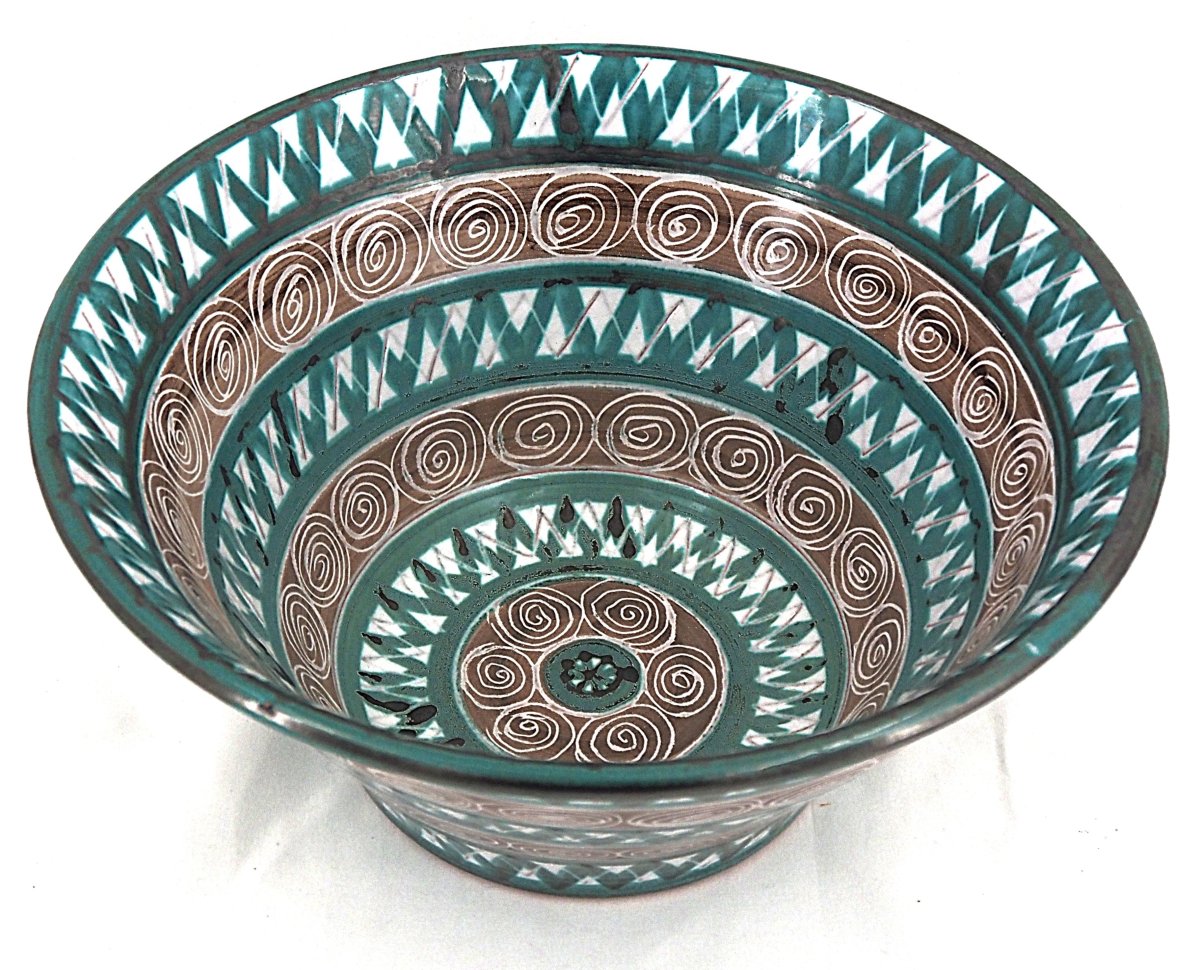 Robert Picault, Large Salad Bowl, Earthenware, 26.5 X 13 Cm, Excellent Condition, Signed.-photo-2