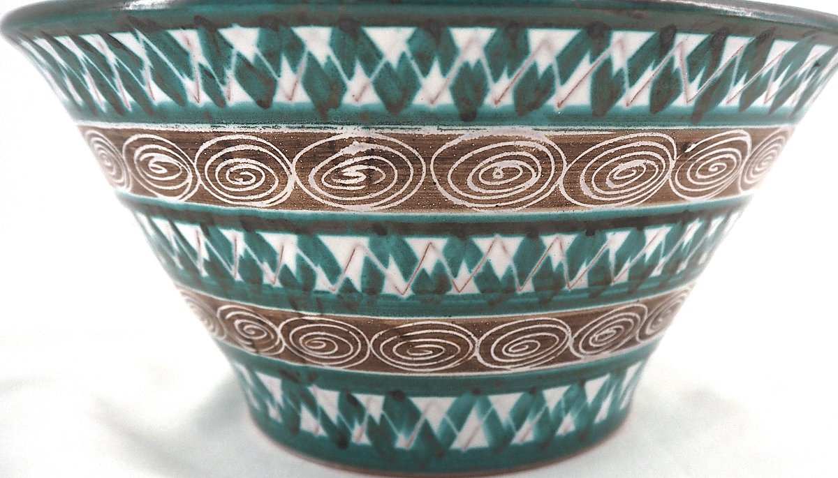 Robert Picault, Large Salad Bowl, Earthenware, 26.5 X 13 Cm, Excellent Condition, Signed.-photo-2