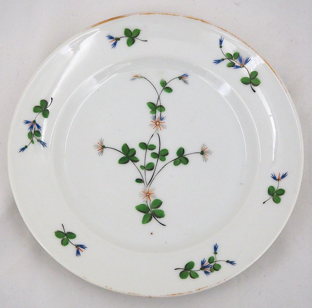 Porcelaine de Paris, XIXe, décor au bardeau, 12 assiettes à dessert + coupe.-photo-3