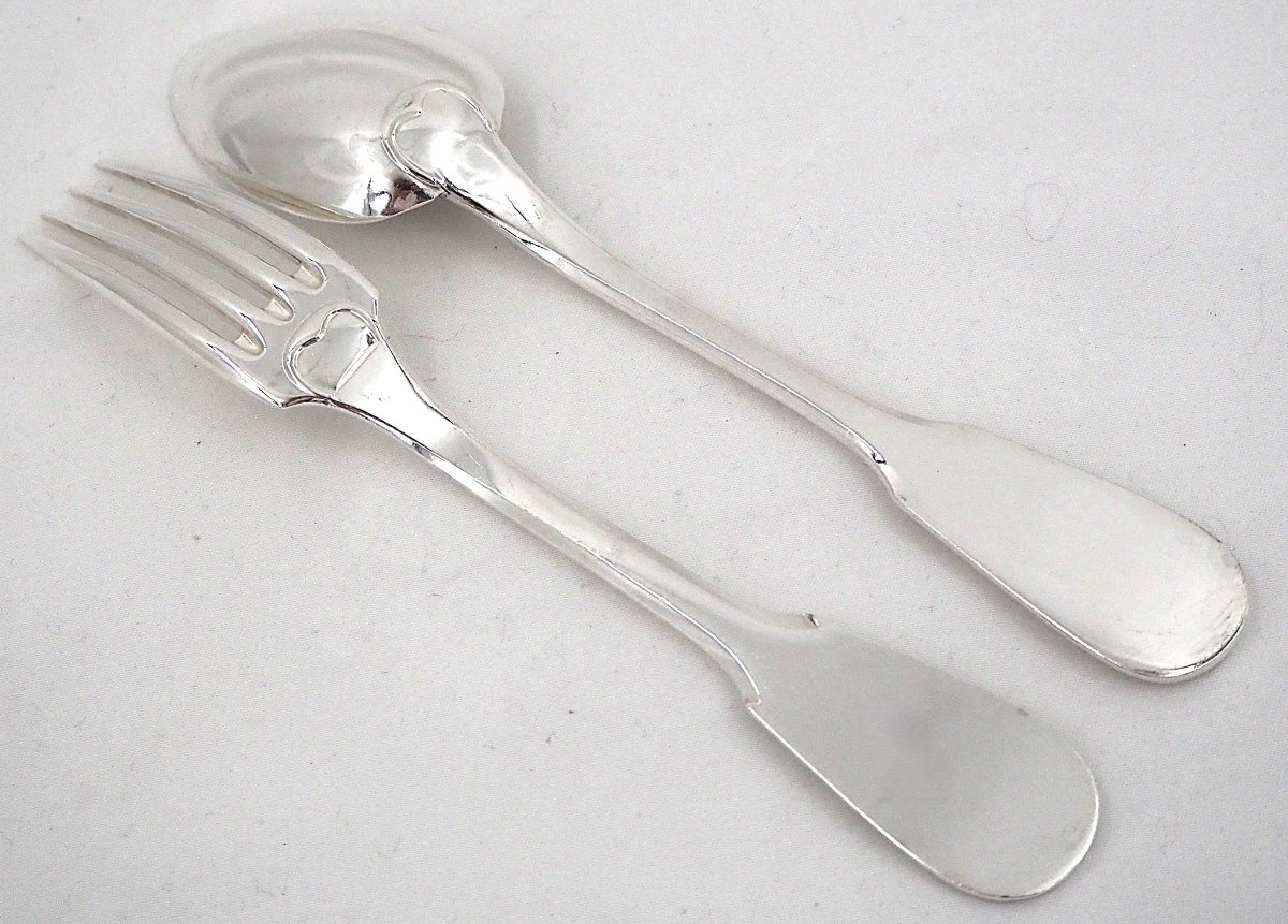 Ercuis modèle Uniplat, Valois, 12 couverts à entremets, dessert, 24 pièces, 18 cm.-photo-4