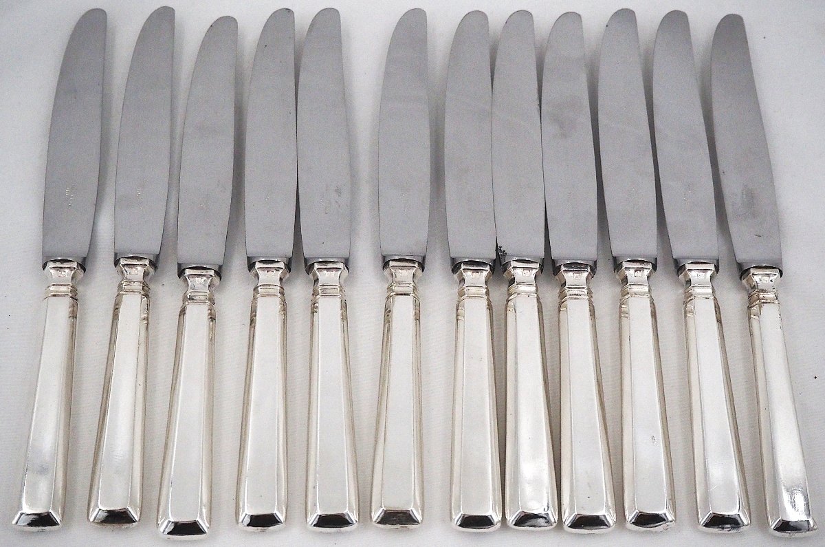 Art Deco Cutlery Set, 24 Pieces: 12 Dinner Knives + 12 Dessert And Cheese Knives.-photo-2